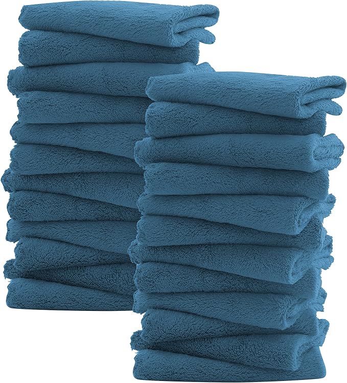 Sunny zzzZZ Ultra Soft 24 Pack Baby Washcloths - 10x10 Inches - Coral Fleece Extra Absorbent Wash Clothes for Babies, Infants and Toddlers - Sensitive Skin and Newborn - Ideal Baby - Ocean Aqua