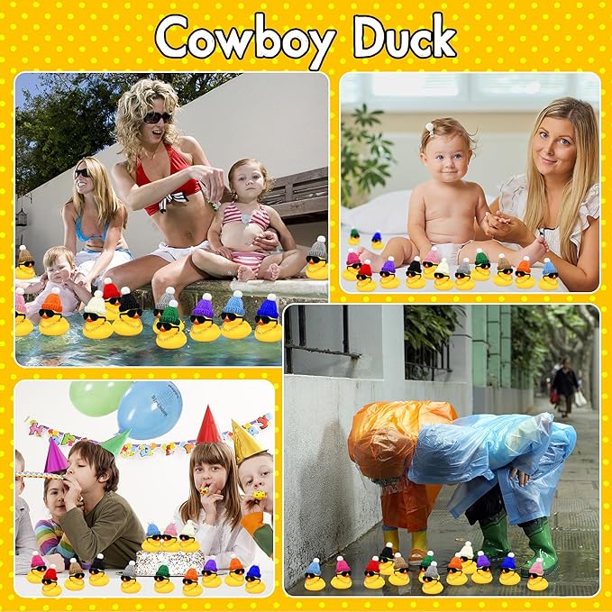 HAVAGDTM 12 Set Mini Ducks with Mini Hats Necklace and Sunglasses Bath Duck Toy for Baby Shower Birthday Swimming Party Gift Favor Decorations