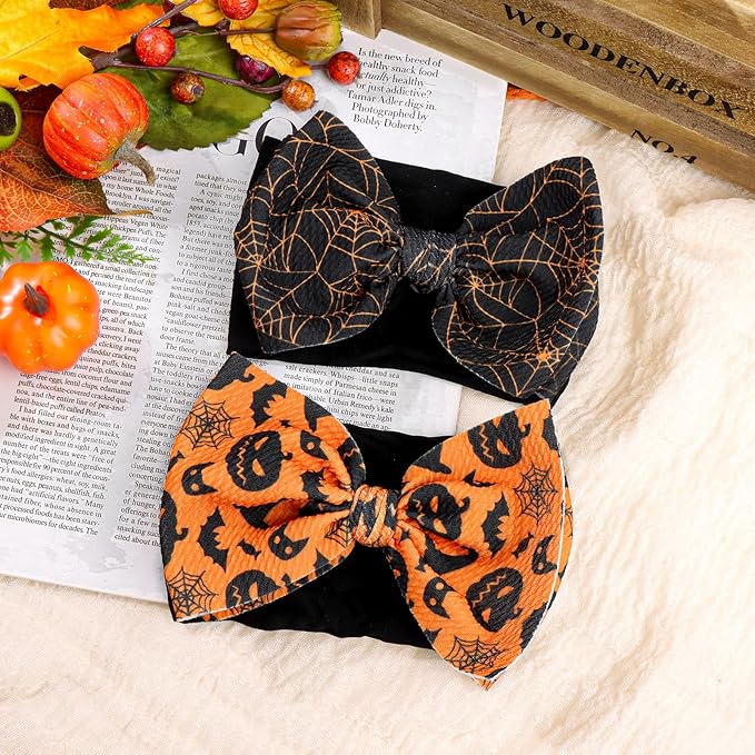 Halloween Baby Girl Bows Elastic Nylon Halloween Hairbands Hair Accessories Headbands with Bows for Newborn 2 PCS