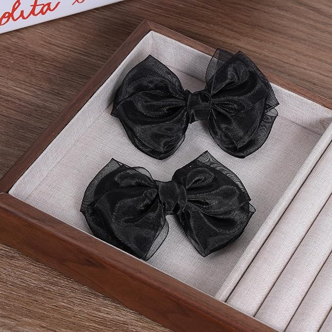 4 inch Black Organza Double Hair Bows Alligator Clips Mesh Ribbon Tulle Decorative Hair Bow Barrettes Halloween Wedding Party Dress Accessory for Toddler Teen Girls Kids