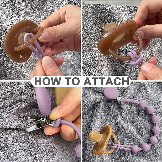 Cuddle Campus Silicone Pacifier Clip Holder with One Piece Design,Soft Flexible Binky Clips with Texture for Baby Boy and Girl Pack of 4 (0-6m)