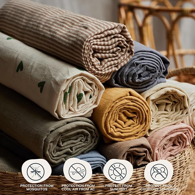 Car Seat Cover Baby - Organic Muslin Cotton - Carseat Canopy - 43" x 32" 2-Pack (Soft Grey/Natural)
