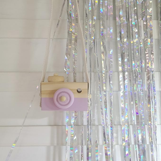 Baby Wooden Mini Camera Toy, Kid Cute Mini Sharpe Toy Neck Hanging Photographed Props for Toddlers Children Kids' Room Hanging Decor Gift (Purple)