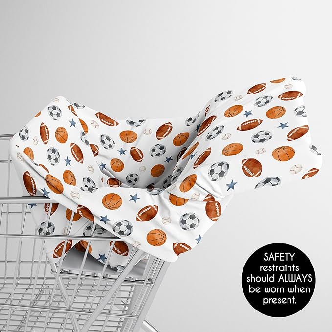 Sweet Jojo Designs Sports Theme Boy Infant Baby Car Seat Cover Nursing Breastfeeding High Chair Shopping Cart Stroller Carseat Canopy Carrier Multipurpose Use Watercolor Vintage Sport Themed Blue Star