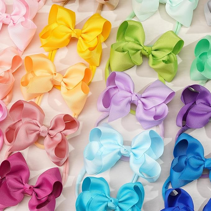 CÉLLOT 40 Colors Baby Bow Headbands 3.5" Hair Bows Super Soft Nylon Headbands for Baby Girls Infants preemie and Newborn Kids Hair Accessories