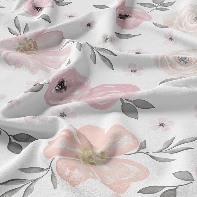Sweet Jojo Designs Baby Play Mat (Pink/Grey Boho Floral) for Girls, Infant, Toddler Tummy Time Activity Floor Playmat (Watercolor, Flower, Elegant Rose, Shabby Chic, Farmhouse, Nature, Blush & Gray)