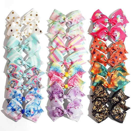 24PCS 4.5Inch Bows for Girls Boutique Grosgrain Ribbon Rainbow Hair Bow Alligator Hair Clips Pigtail Bows Unicorn Hair Clips for Baby Girls Toddler Kids Children Teens in Pairs…