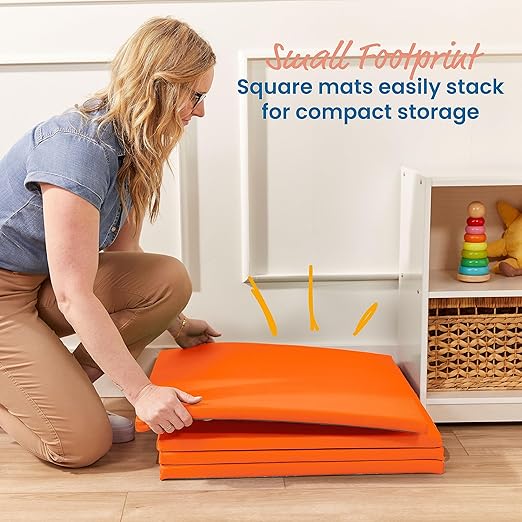 ECR4Kids SoftZone Play Patch Activity Mat Squares, Modular Playmat, Orange, 4-Pack
