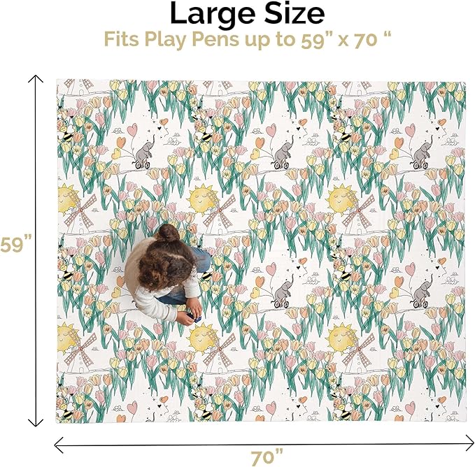 JumpOff Jo Foldable Foam Play Mat – Large Waterproof Baby & Toddler Activity Floor Mat, Double-Sided 70 x 59 Inch Play Surface