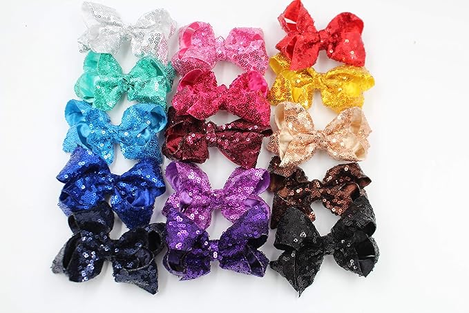 CÉLLOT Party Festival Baby Girls Sparkling Bows Clips 30PCS Glitter Sequins 4" Hair Bows Alligator Hair Clips for Girls Baby Children Toddlers