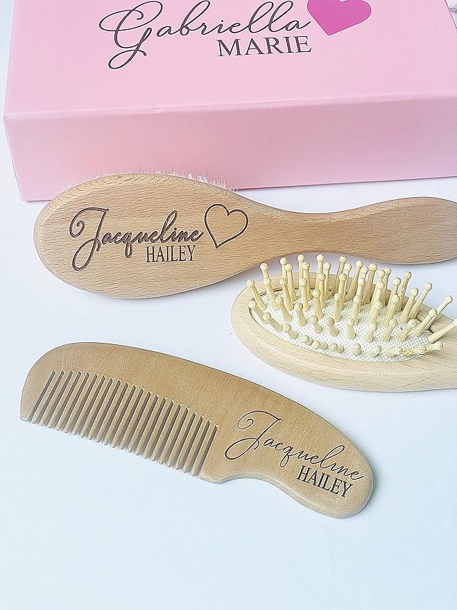 Personalized Wooden Baby Brush Set | Wooden Baby Brush and Comb Set| Personalized Baby Gift | Personalized Baby Gift Girls Girls | Heart