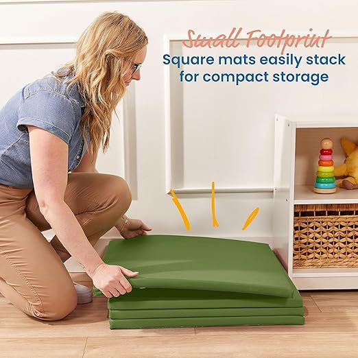 ECR4Kids SoftZone Play Patch Activity Mat Squares, Modular Playmat, Hunter Green, 4-Pack