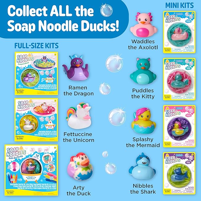 Creativity for Kids Soap Noodles Bath Art Studio – Bath Crayons, Soap Paint, Color Fizz & Confetti with Mold-Free Rubber Duck | Washable Bathtub Art & Sensory Toy Set for Toddlers and Kids (Ages 3+)