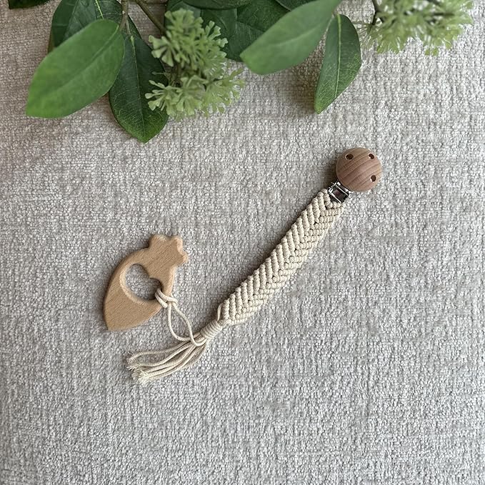 Generic Organic Cotton Handmade Crotchet Bunny Rattle, Toy, teether and Pacifier Holder Baby Shower/Birthday Gift Set., beige