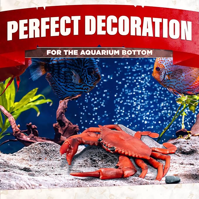 2 Pcs Red Plastic Crab Toy - Crab Decor with Realistic Marine Details, 6.6 X 5.3" Plastic Figurines - Ocean Style Decorations for Beach Theme Displays, Cake Toppers, Aquarium Decor & Seaside Events