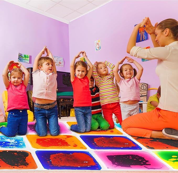 Gift Boutique Sensory Floor Tiles 6 Square Liquid Mat Colorful 12 Inches by 12 Inches for Kids Play Activity Mats Toddler Classroom with Anti Slip Backing