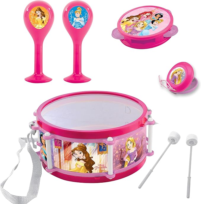 Lexibook Disney Princess, Cinderella, Belle - Set of 7 music instruments (Drum, Maracas, Castanet, Harmonica, Recorder, Trumpet, Tambourine), Musical Toy, Convenient game to carry, pink/purple, K360DP