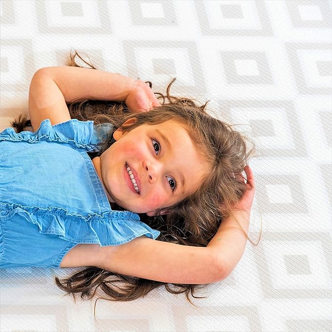 Cushmat Reversible Baby Playmat | Large | Soft, Thick, Waterproof, Easy-to-Clean, Non-Toxic, Durable, Non-Slip Play mat for Infants, Babies, Toddler, Kids & Grown-up (Palm Aqua - Beige Diamonds)