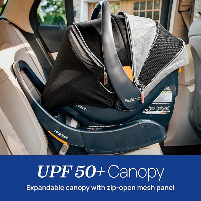 Chicco KeyFit Max Zip ClearTex Infant Car Seat and Base, Rear-Facing Seat for Infants 4-30 lbs., Infant Head and Body Support, Compatible with Chicco Strollers, Baby Travel Gear, Sierra/Beige