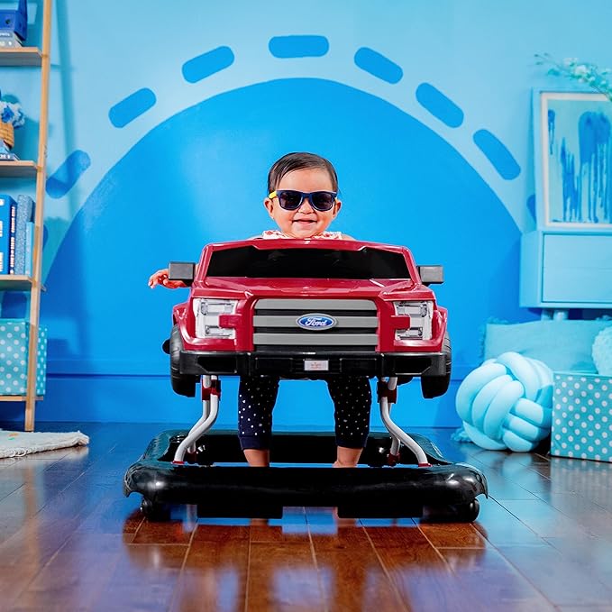Bright Starts Ford F-150 4-in-1 Red Baby Activity Center & Push Walker with Removable Interactive Steering Wheel -Toy, 6 Months and up