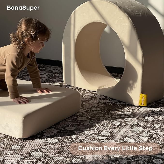 Reversible Baby Play Mat 78" x 55", Extra Large Foam Crawling Mat for Infants & Toddlers, Thick TPU Surface, Waterproof Floor Mat, Stylish Luxury Design for Living Room & Playroom (Floral & Beige)