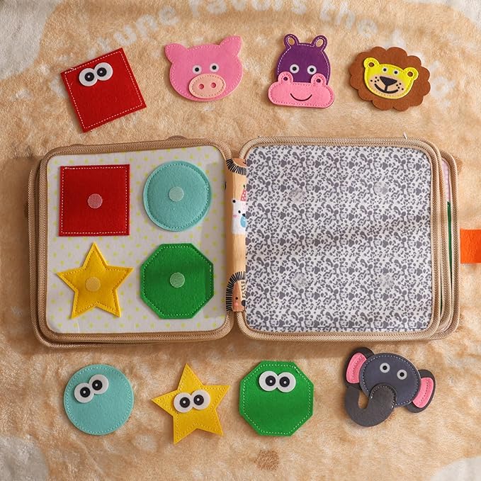GOODMOM Giraffe Montessori Busy Book for Toddlers1-3 - Soft Felt Cloth Activity Book, Early Educational Sensory Toy, Travel Quiet Book for Boys & Girls