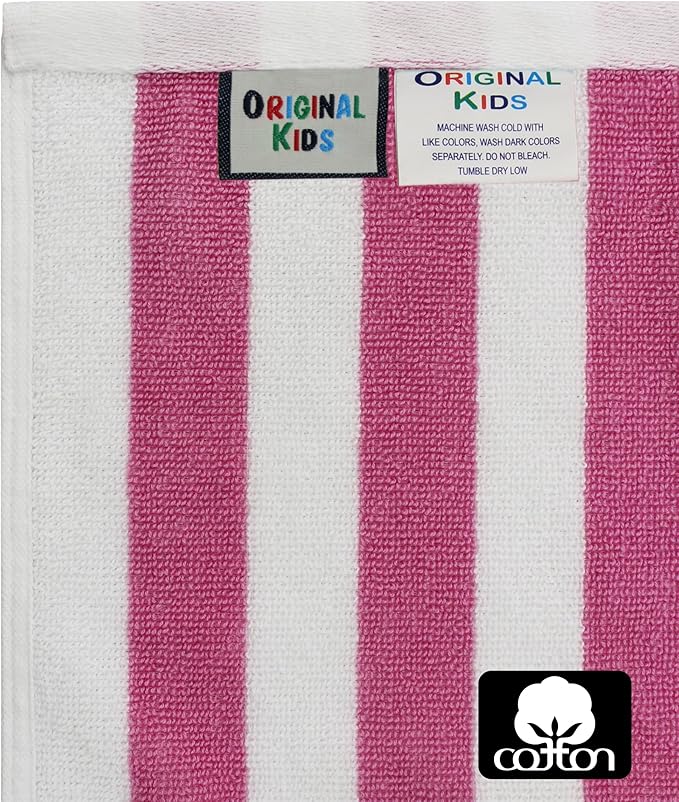 ORIGINAL KIDS Wash Cloth - Set of 12 Cabana Stripe Washcloths - 100% Cotton Yarn-Dyed Terry - 450 GSM Quick Dry Soft Absorbent Gentle Baby Face Towels for Bathroom Travel Daycare - 12x12 - Pink White