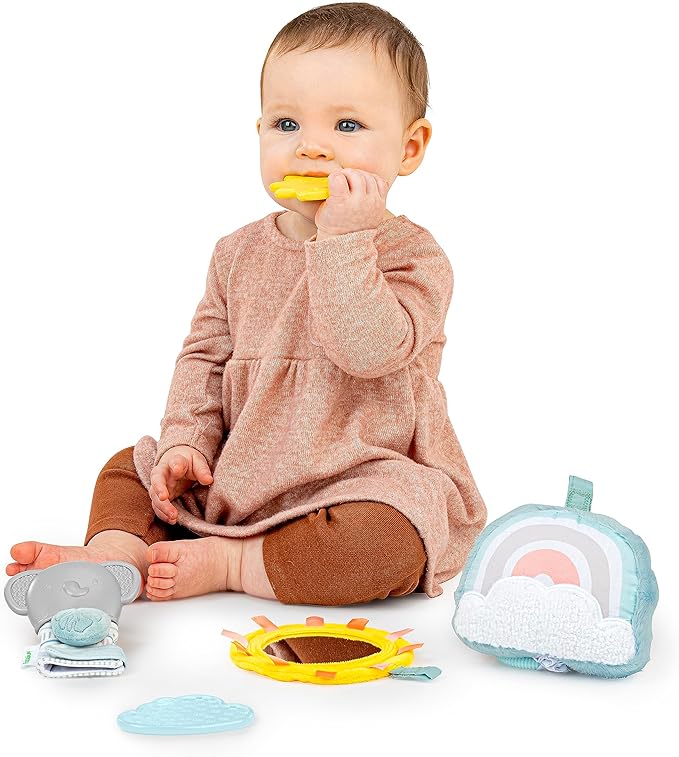 Ingenuity Calm Springs Soothing Essentials Gift Set - Musical Toy, Rattle, Mirror, 2 Teethers for Baby