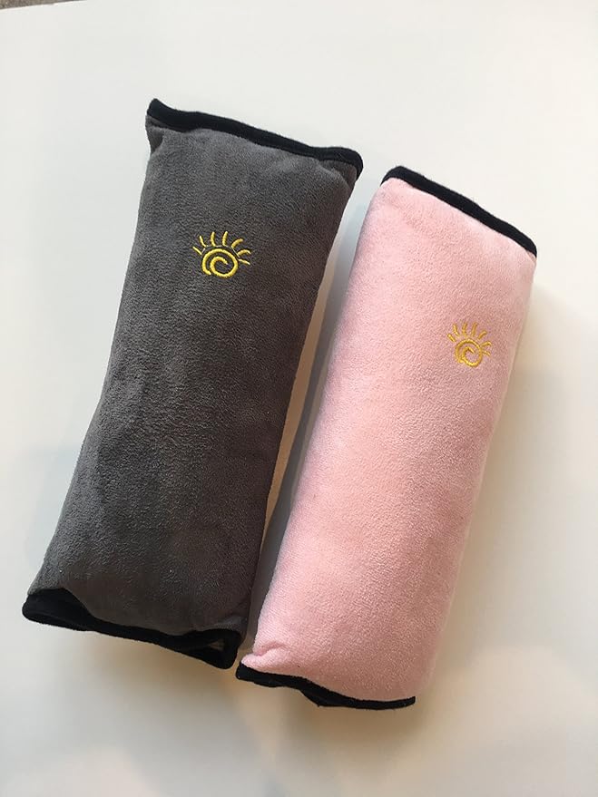 Car Seat Belt Pillow 2 Pack Kids/Adult Child Headrest Seatbelt Travel Neck Support-Pink/Grey