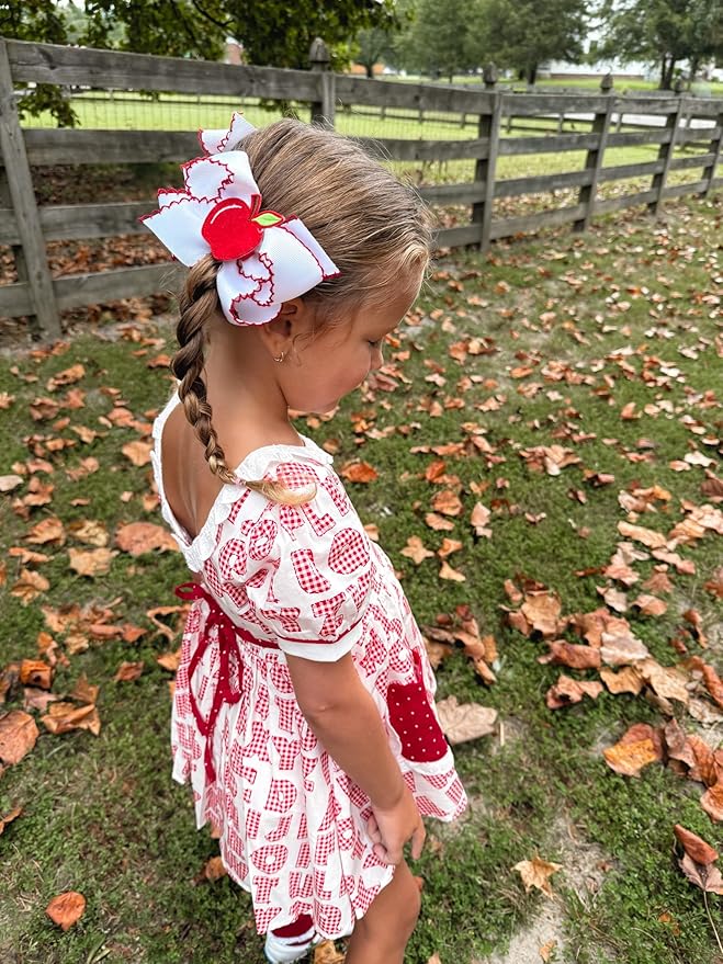 Wee Ones Baby Girls' Medium Classic Grosgrain Moonstitch Hair Bow on a WeeStay Clip - White w/Red Stitching,One Size