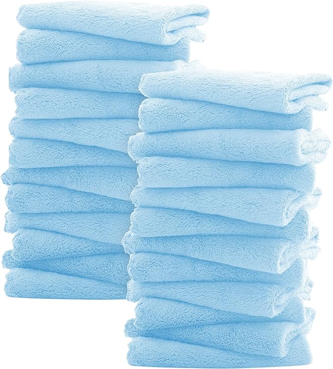 Sunny zzzZZ Ultra Soft 24 Pack Baby Washcloths - 10x10 Inches - Coral Fleece Extra Absorbent Wash Clothes for Babies, Infants and Toddlers - Sensitive Skin and Newborn - Ideal Baby - Aquamarine