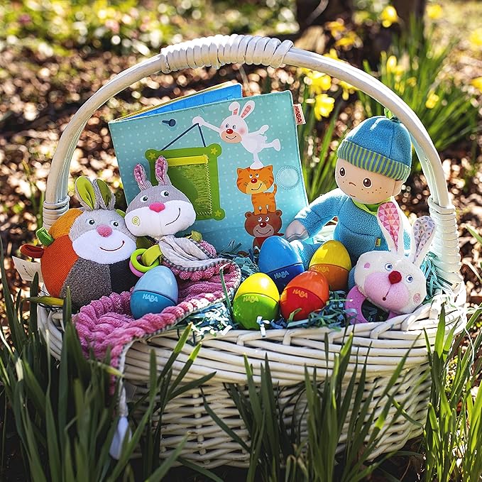 HABA Bunny Teether and Grasping Toy - First Sensory Easter Basket Stuffers and Easter Bunny Baby Teething Toy for 6-18 Months