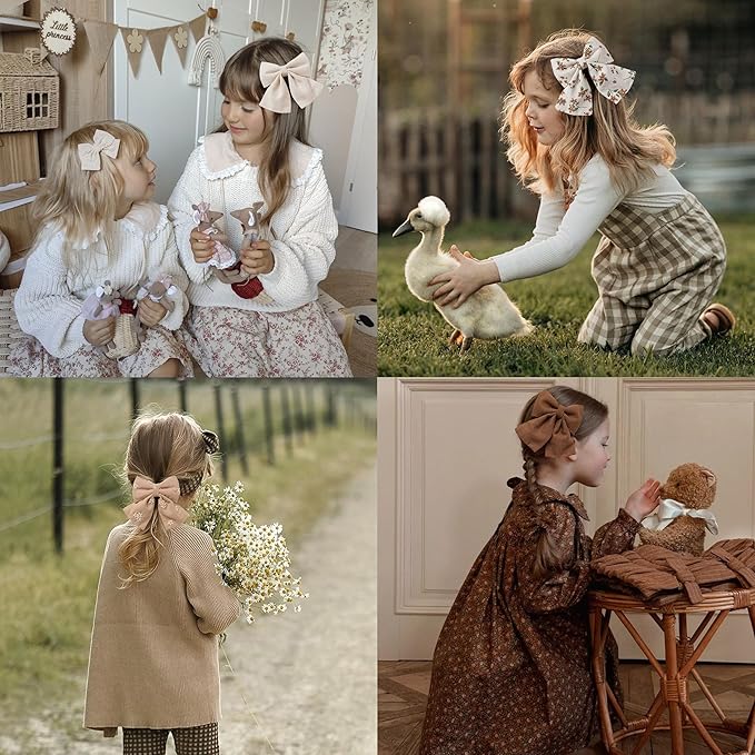 Hair Bows with Hair Clips for Girls Toddler Baby,Handmade 5" Flower Print Embroider Big Bows,FANCY CLOUDS Boutique Hair Accessorioes Gifts for School Kids