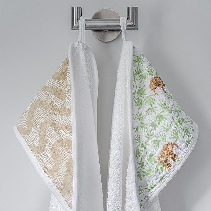 aden + anais Essentials Hooded Baby Bath Towel, Super Soft 100% Cotton, 2 Pack, Tanzania