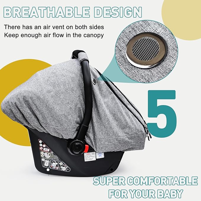 beatoutou Baby Car Seat Cover,Patented Waterproof Baby Carseat Cover for Boys & Girls,Infant Car Seat Cover Canopy for Girls,Windproof Car Seat Canopy for Boys, Keeps Babies Warm and Cozy (Gray)