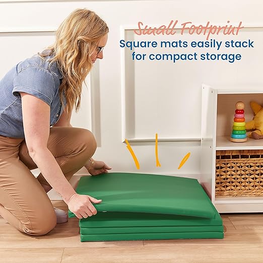 ECR4Kids SoftZone Play Patch Activity Mat Squares, Modular Playmat, Green, 4-Pack