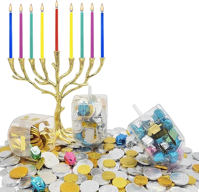 The Dreidel Company Jumbo Hanukkah Fillable 6.5" Inch Dreidel, Stands Straight on Table, Can Be Filled with Hanukkah Gelt or Any Hanukkah Item (12-Pack)