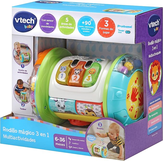 VTech - 3 in 1 Interactive Magic Roller, Multi-Activity Toy for Babies from 6 Months, Drum, Piano and Activity Center, Music Learning, Teaches Basic Vocabulary,