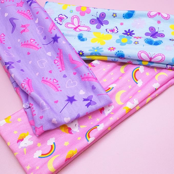 FROG SAC 3 Toddler Headbands for Girls, Wide Elastic Cloth Hair Bands for Kids, Soft Stretch Fabric Head Band Hair Accessories for Children, Cute Sports Yoga Unicorn Butterfly Little Girl Headband