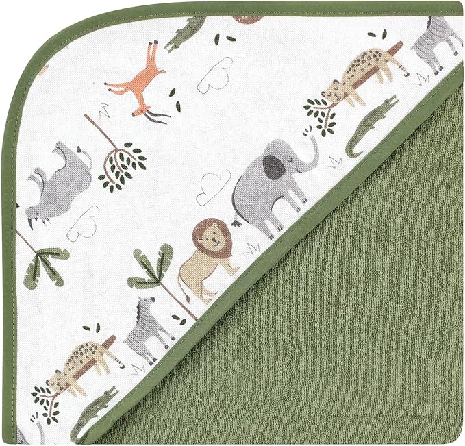 Hudson Baby Unisex Baby Cotton Rich Hooded Towels, Safari Life, One Size