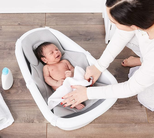 Regalo Baby Basics 3-in-1 Grow with Me Baby Bathtub with Foam Padded Air Mesh Sling, Adjustable Infant Bath Tub for Newborn to Toddler, Baby Bath Seat Support, Easy Clean with Drying Hook