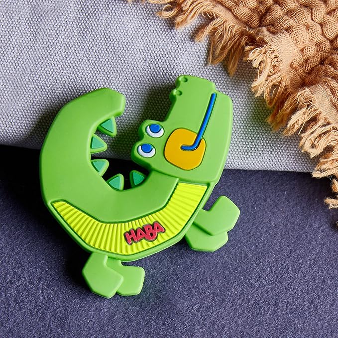HABA Silicone Teethers for Babies 6-18 Months - Crocodile Design Silicone Teether Ring and Grasping Toy for Safe Sensory Development - Dishwasher Safe Baby Essentials