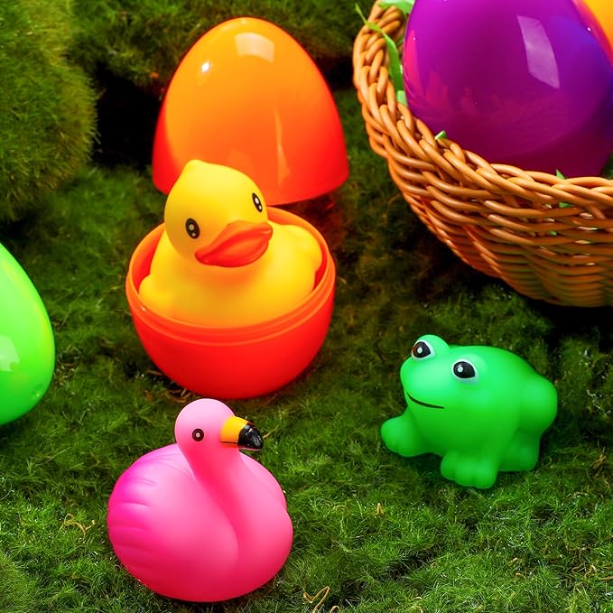 JOYIN 6 Pcs Prefilled Easter Eggs with Floating Animal Light-up Bath Toys, Luminous Bathtub Toys for Kids Easter Eggs Hunt, Toddler Party Favor, Basket Stuffers Filler, Classroom Prize Supplies