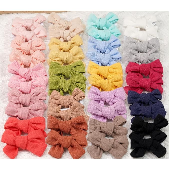 CÉLLOT 40 Pieces 2inch Girls Hair Bows Linen Fabric Bows Alligator Clips Hair Accessories for Baby Toddlers and Infants（20 Pairs Mini Bow）