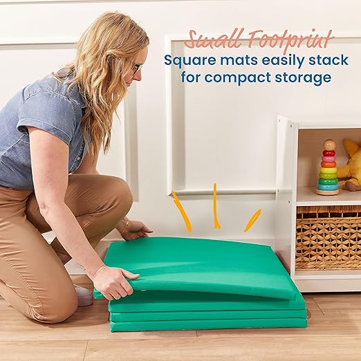 ECR4Kids SoftZone Play Patch Activity Mat Squares, Modular Playmat, Emerald, 4-Pack