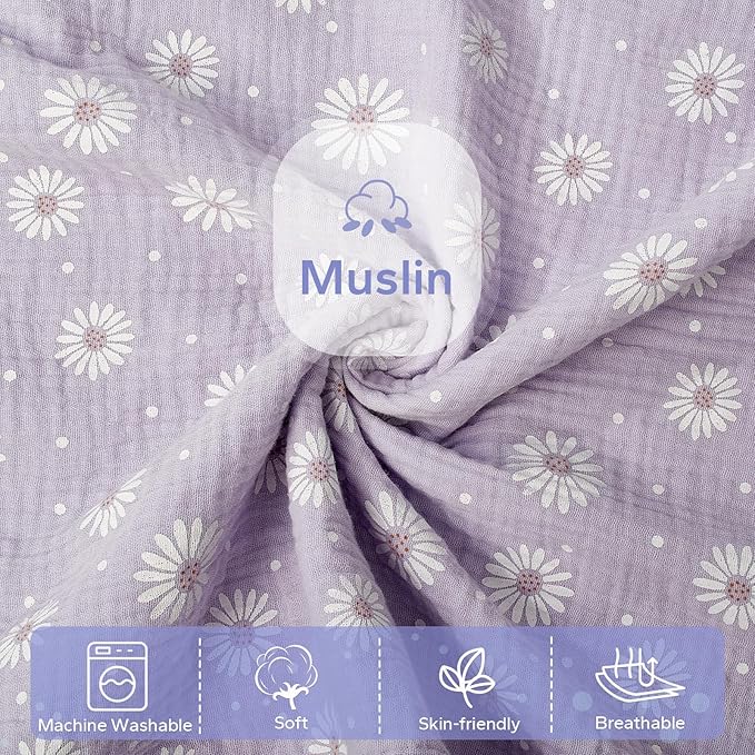 FUNUPUP Muslin Baby Lounger Cover Compatible with Snuggle Me Lounger, Infant Pillow Cover for Newborn, Removable Nest Slipcover for Boys and Girls, Only Cover, Purple Daisy