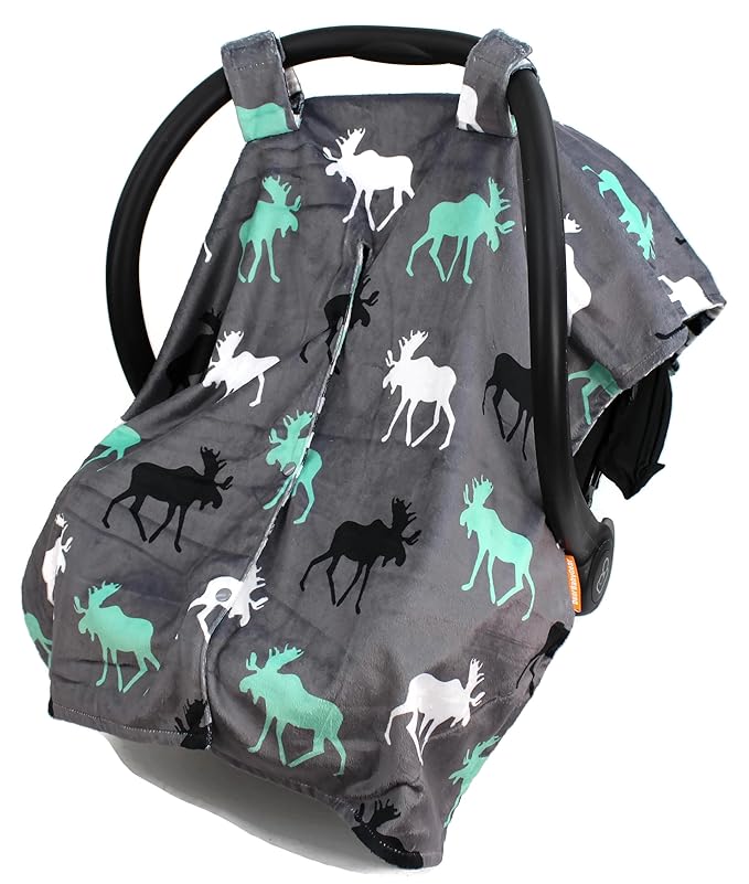 Dear Baby Gear Car Seat Cover for Boys & Girls - Baby Carseat Canopy w/Snap Opening - Infant Seat Cover - Stroller & Nursing Covers - Newborn Carrier Canopy - 40x30 (Mint Moose, Black Grey Aztec)
