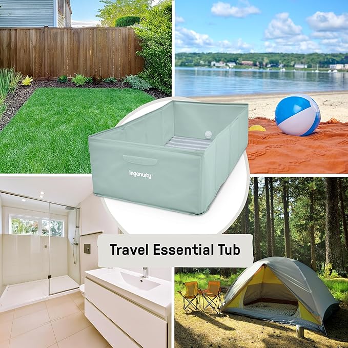 Ingenuity Tuckaway Toddler Folding Tub & Foldaway 2-Position Baby Bath Seat, Portable Bathtub for Travel, Adjustable Support for Sink or Shower, Easy to Clean, Ages 0-5 Years
