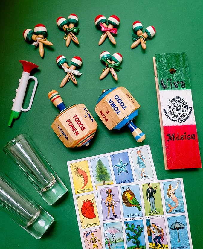 Pirinola Toma Todo Set – Wood Spinning Top Game – Set of 2 - Party Games for Mexican Fiesta, Bachelor Parties or Baby Shower, 4 Inches Tall.