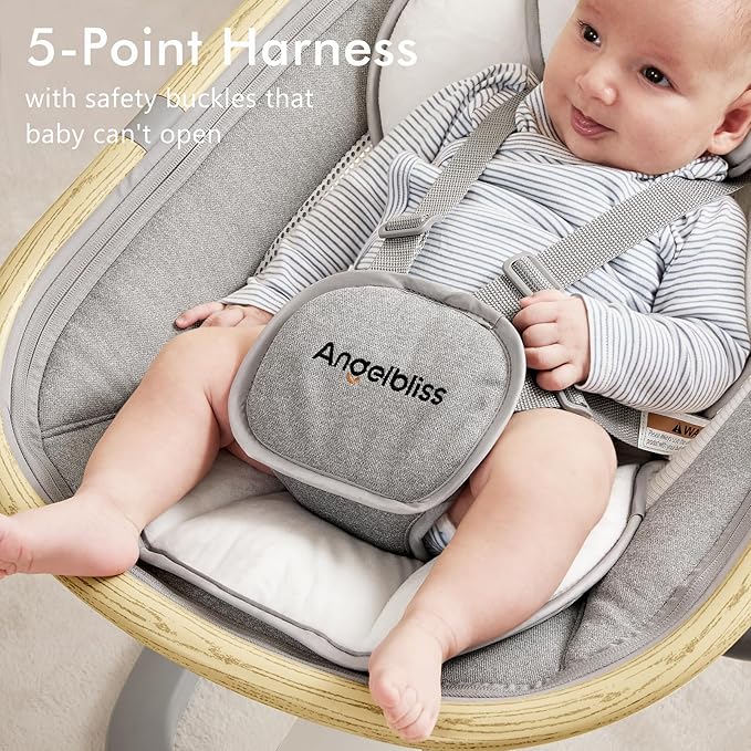Angelbliss Baby Swing with Cry Detection, Electric Swing - Side-to-Side & 180 Rotation, for Infants & Toddlers (Grey) with 5 Speeds